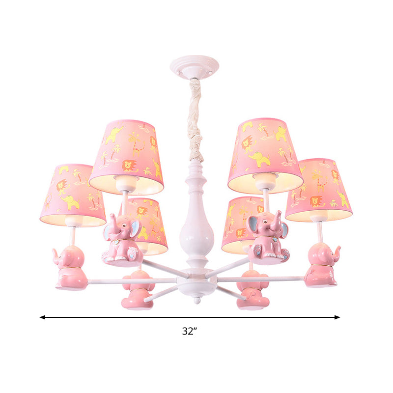 Tapered Shade Chandelier with Sitting Elephant Animal Metal Pendant Light in Pink for Game Room Clearhalo 'Ceiling Lights' 'Chandeliers' Lighting' options 239705