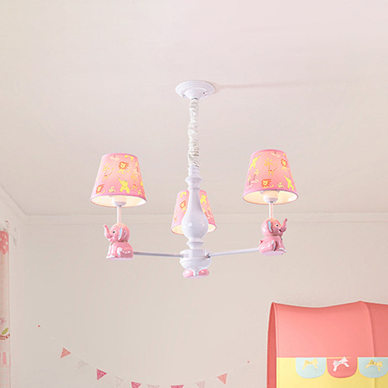Tapered Shade Chandelier with Sitting Elephant Animal Metal Pendant Light in Pink for Game Room 3 Pink Clearhalo 'Ceiling Lights' 'Chandeliers' Lighting' options 239706_53d176b9-cc9e-4245-8da1-28773508b810