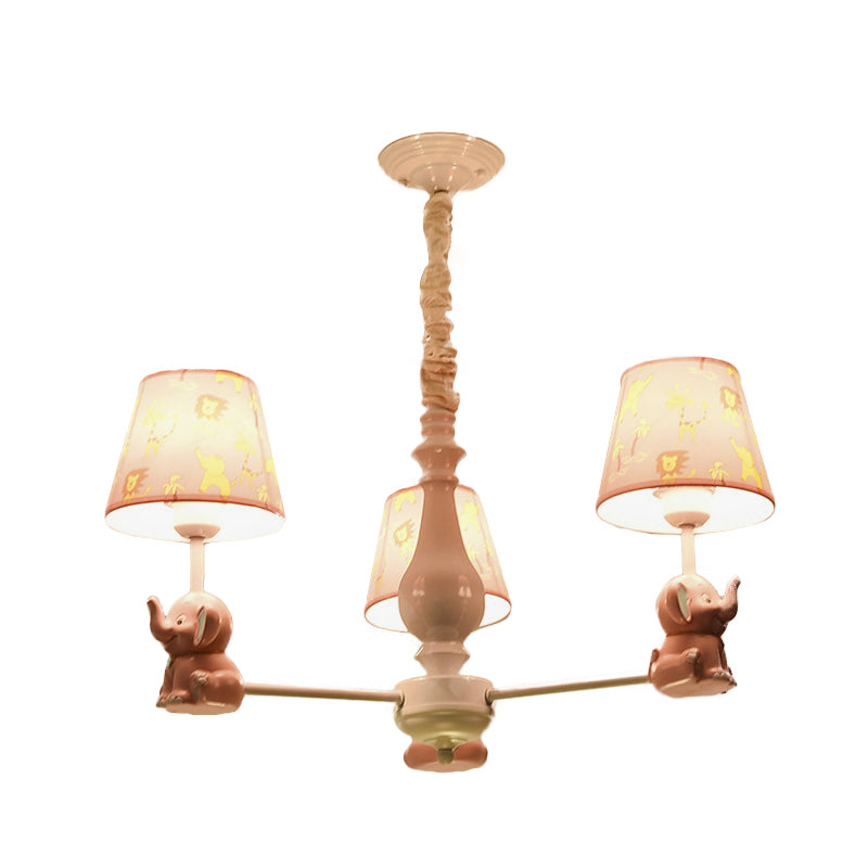 Tapered Shade Chandelier with Sitting Elephant Animal Metal Pendant Light in Pink for Game Room Clearhalo 'Ceiling Lights' 'Chandeliers' Lighting' options 239708