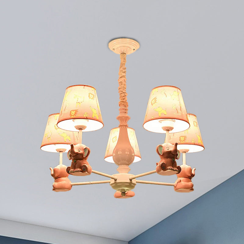 Tapered Shade Chandelier with Sitting Elephant Animal Metal Pendant Light in Pink for Game Room Clearhalo 'Ceiling Lights' 'Chandeliers' Lighting' options 239711