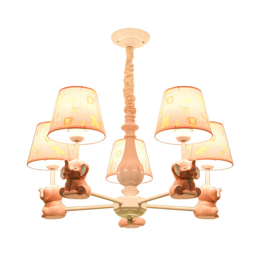 Tapered Shade Chandelier with Sitting Elephant Animal Metal Pendant Light in Pink for Game Room Clearhalo 'Ceiling Lights' 'Chandeliers' Lighting' options 239712