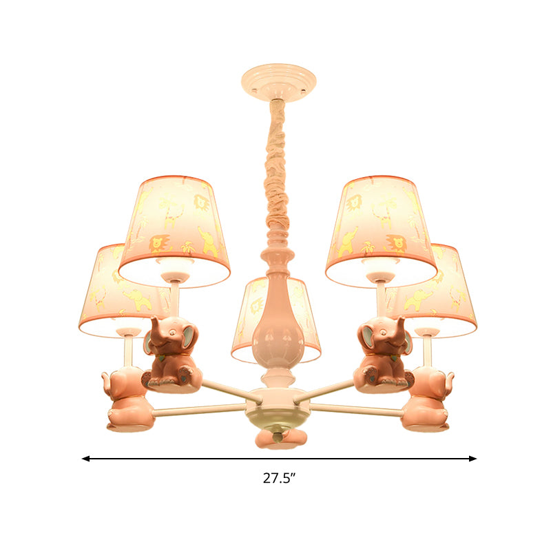 Tapered Shade Chandelier with Sitting Elephant Animal Metal Pendant Light in Pink for Game Room Clearhalo 'Ceiling Lights' 'Chandeliers' Lighting' options 239713