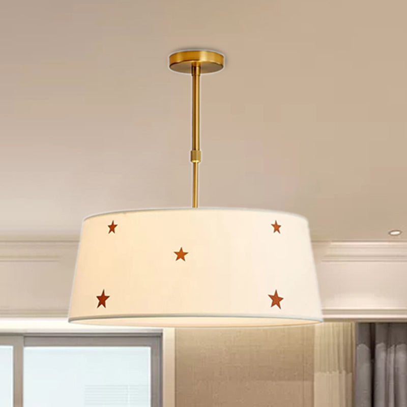 Fabric Drum Chandelier with Star Adult Bedroom Simple Style Pendant Light in White White Clearhalo 'Ceiling Lights' 'Chandeliers' Lighting' options 239716_f1651c5d-e18e-4e73-a285-41f9250acf74