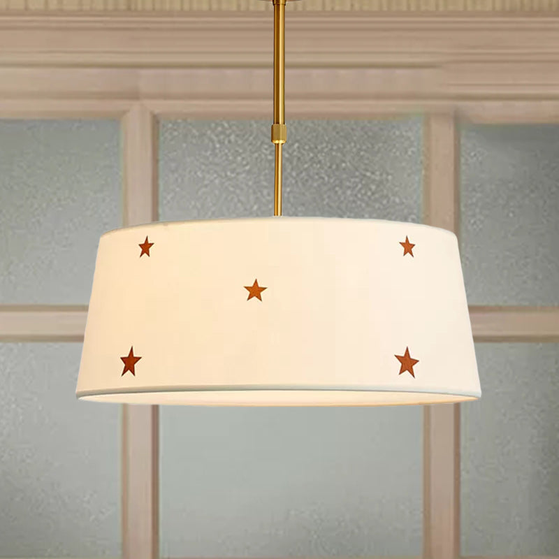 Fabric Drum Chandelier with Star Adult Bedroom Simple Style Pendant Light in White Clearhalo 'Ceiling Lights' 'Chandeliers' Lighting' options 239717