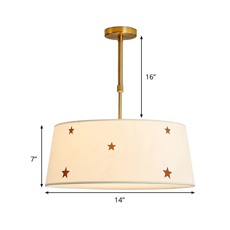 Fabric Drum Chandelier with Star Adult Bedroom Simple Style Pendant Light in White Clearhalo 'Ceiling Lights' 'Chandeliers' Lighting' options 239718