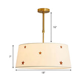 Fabric Drum Chandelier with Star Adult Bedroom Simple Style Pendant Light in White Clearhalo 'Ceiling Lights' 'Chandeliers' Lighting' options 239719