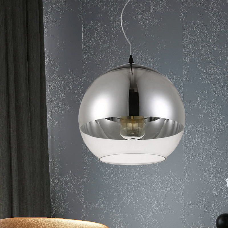 6"/8"/10"W Globe Pendant Lighting Post-Modern Glass 1 Light Sliver Hanging Ceiling Light Silver Clearhalo 'Ceiling Lights' 'Glass shade' 'Glass' 'Modern Pendants' 'Modern' 'Pendant Lights' 'Pendants' Lighting' 239743