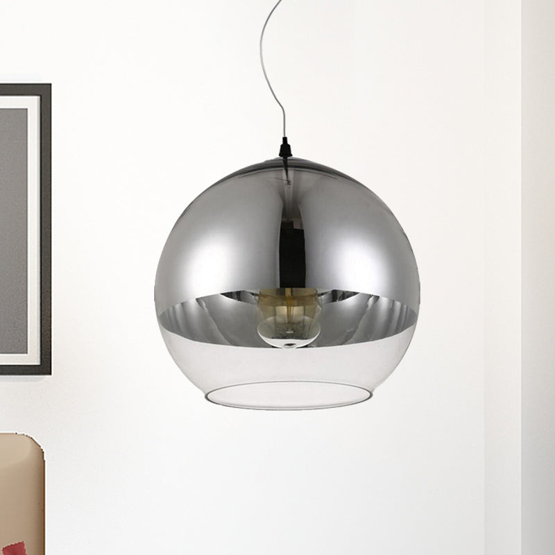 6"/8"/10"W Globe Pendant Lighting Post-Modern Glass 1 Light Sliver Hanging Ceiling Light Silver Clearhalo 'Ceiling Lights' 'Glass shade' 'Glass' 'Modern Pendants' 'Modern' 'Pendant Lights' 'Pendants' Lighting' 239744