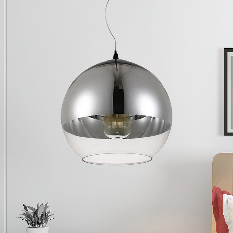 6"/8"/10"W Globe Pendant Lighting Post-Modern Glass 1 Light Sliver Hanging Ceiling Light Silver Clearhalo 'Ceiling Lights' 'Glass shade' 'Glass' 'Modern Pendants' 'Modern' 'Pendant Lights' 'Pendants' Lighting' 239745