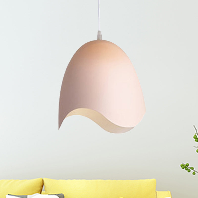 Bell Ceiling Pendant Light Macaron Metal 9.5"/12" Dia 1 Light Pink/White/Blue Hanging Lamp Kit Pink Clearhalo 'Ceiling Lights' 'Modern Pendants' 'Modern' 'Pendant Lights' 'Pendants' Lighting' 239746