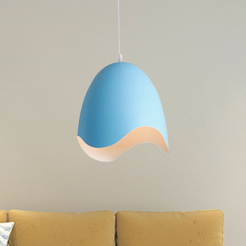 Bell Ceiling Pendant Light Macaron Metal 9.5"/12" Dia 1 Light Pink/White/Blue Hanging Lamp Kit Blue Clearhalo 'Ceiling Lights' 'Modern Pendants' 'Modern' 'Pendant Lights' 'Pendants' Lighting' 239755