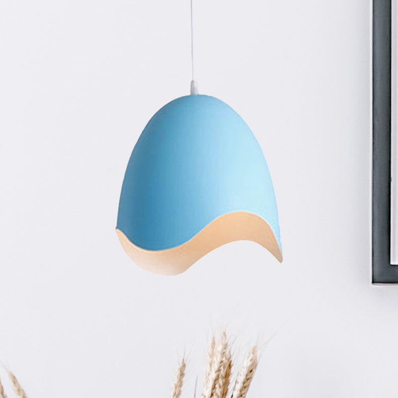 Bell Ceiling Pendant Light Macaron Metal 9.5"/12" Dia 1 Light Pink/White/Blue Hanging Lamp Kit Clearhalo 'Ceiling Lights' 'Modern Pendants' 'Modern' 'Pendant Lights' 'Pendants' Lighting' 239756