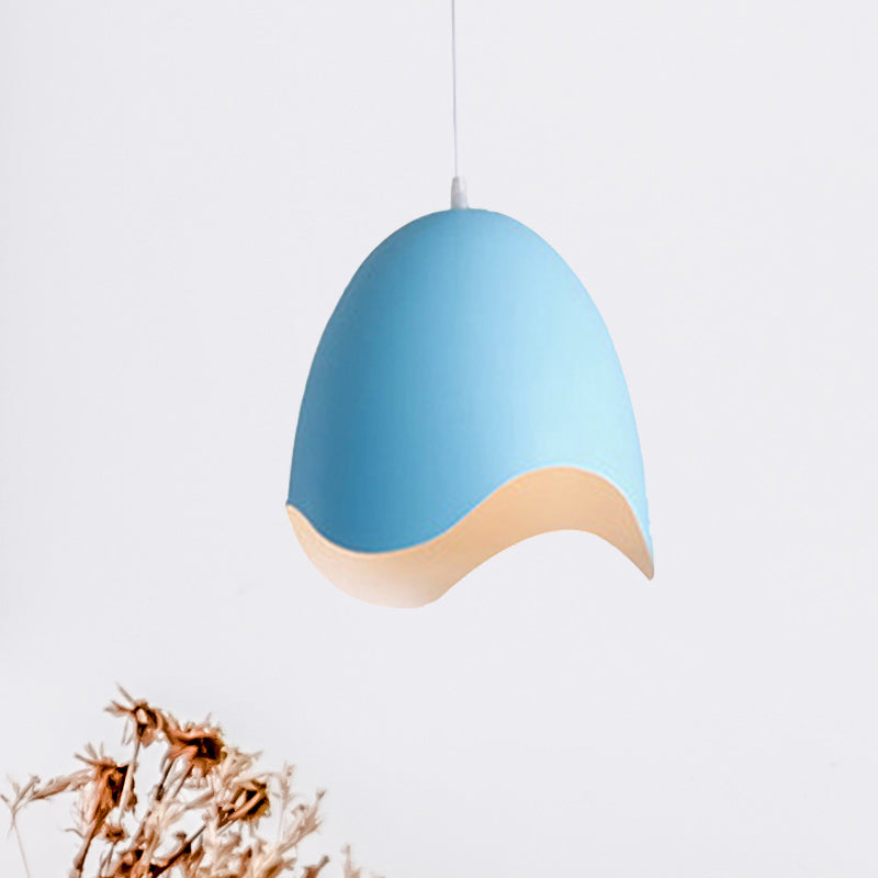 Bell Ceiling Pendant Light Macaron Metal 9.5"/12" Dia 1 Light Pink/White/Blue Hanging Lamp Kit Clearhalo 'Ceiling Lights' 'Modern Pendants' 'Modern' 'Pendant Lights' 'Pendants' Lighting' 239757