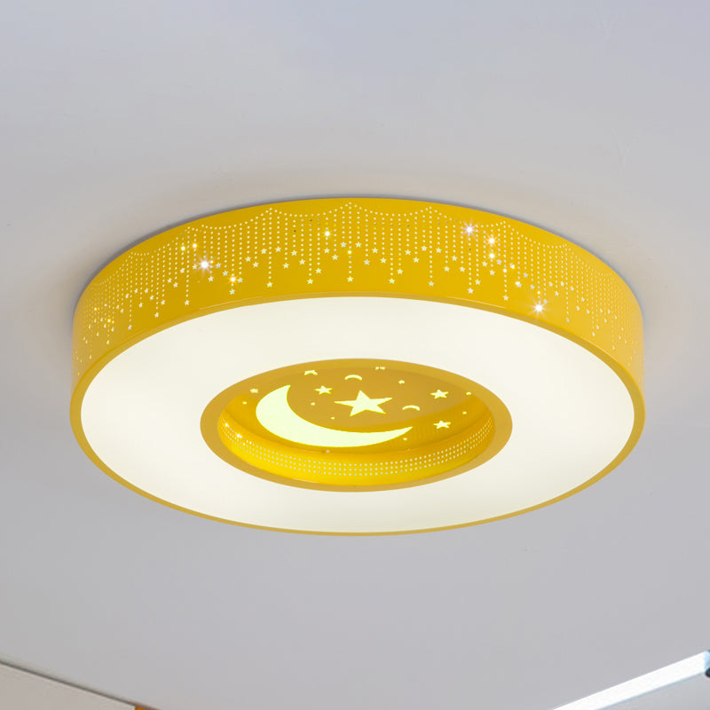 Blue/Yellow/Green Round Flush Mount Light Macaron Acrylic 16"/19.5"/23.5" Dia LED Ceiling Lamp in Third Gear/Warm/White Light for Bedroom Yellow Clearhalo 'Ceiling Lights' 'Close To Ceiling Lights' 'Close to ceiling' 'Flush mount' Lighting' 239758