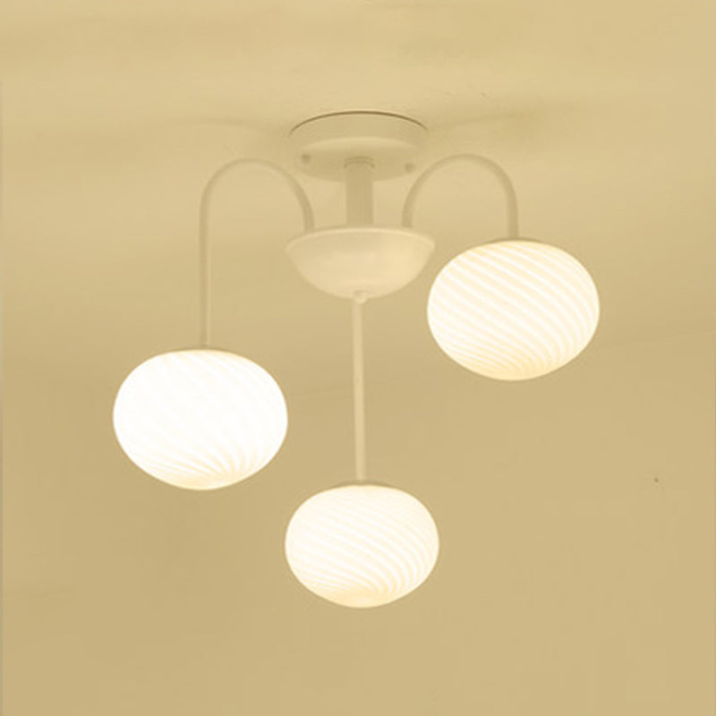 Ball Frosted Glass Semi Flush Light Modern Stylish 3 Lights Black/White Ceiling Mounted Light with Curved Arm White Clearhalo 'Ceiling Lights' 'Close To Ceiling Lights' 'Close to ceiling' 'Glass shade' 'Glass' 'Semi-flushmount' Lighting' 239781