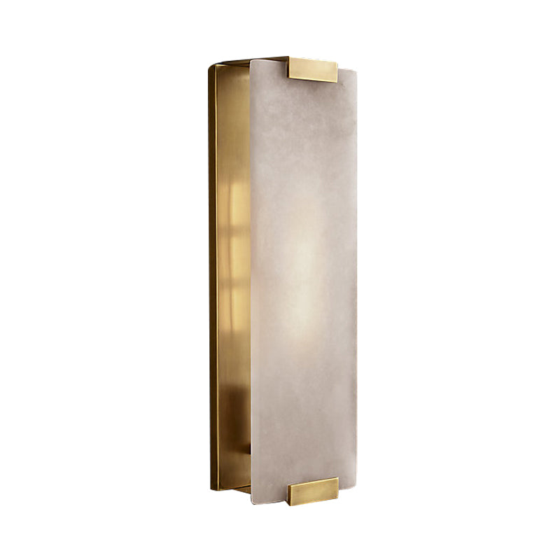 10.5"/18.5" Wide Rectangular Sconce Light Traditionary Metal 1 Head Black/Brass Wall Lamp Fixture with White Marble Clearhalo 'Wall Lamps & Sconces' 'Wall Lights' Lighting' 239786