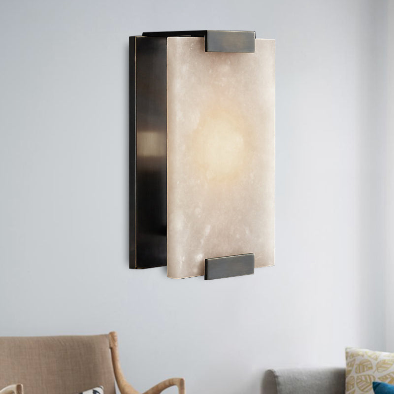 10.5"/18.5" Wide Rectangular Sconce Light Traditionary Metal 1 Head Black/Brass Wall Lamp Fixture with White Marble Black 10.5" Clearhalo 'Wall Lamps & Sconces' 'Wall Lights' Lighting' 239787