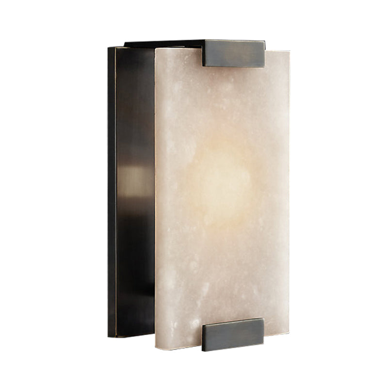 10.5"/18.5" Wide Rectangular Sconce Light Traditionary Metal 1 Head Black/Brass Wall Lamp Fixture with White Marble Clearhalo 'Wall Lamps & Sconces' 'Wall Lights' Lighting' 239789