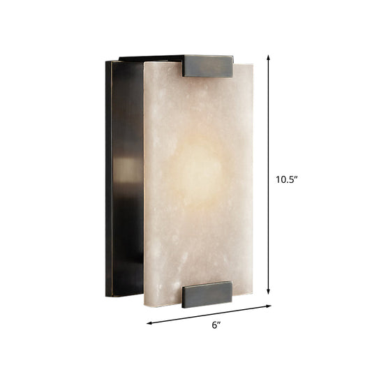 10.5"/18.5" Wide Rectangular Sconce Light Traditionary Metal 1 Head Black/Brass Wall Lamp Fixture with White Marble Clearhalo 'Wall Lamps & Sconces' 'Wall Lights' Lighting' 239790