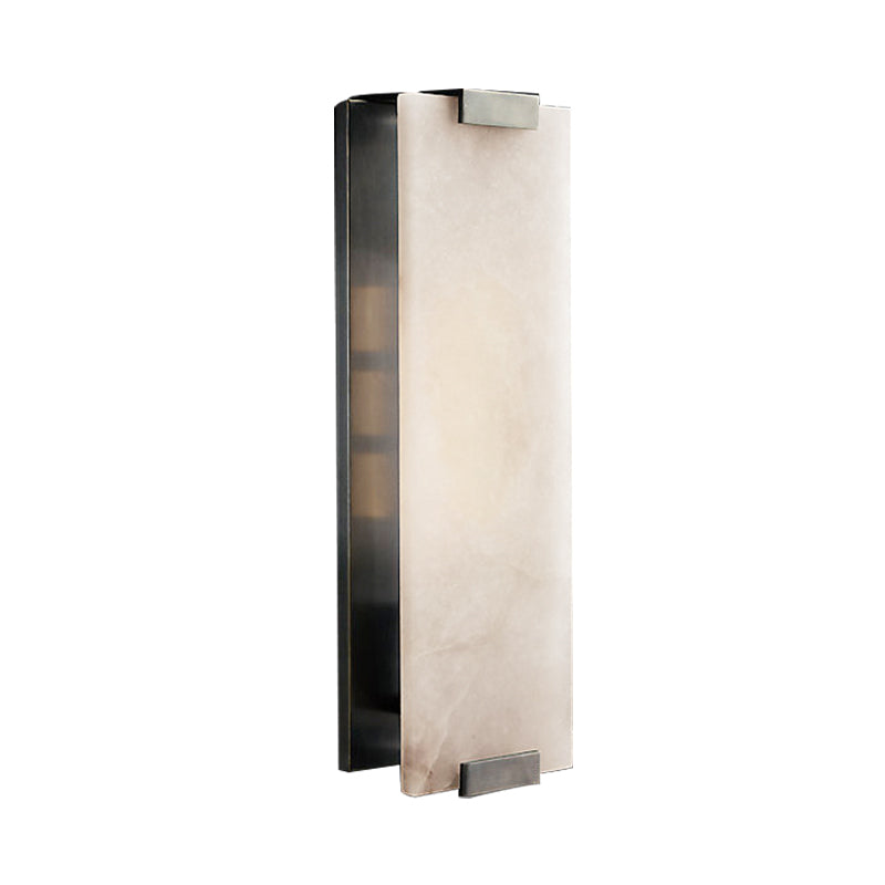 10.5"/18.5" Wide Rectangular Sconce Light Traditionary Metal 1 Head Black/Brass Wall Lamp Fixture with White Marble Clearhalo 'Wall Lamps & Sconces' 'Wall Lights' Lighting' 239793