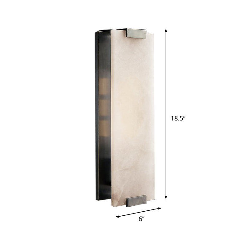 10.5"/18.5" Wide Rectangular Sconce Light Traditionary Metal 1 Head Black/Brass Wall Lamp Fixture with White Marble Clearhalo 'Wall Lamps & Sconces' 'Wall Lights' Lighting' 239794