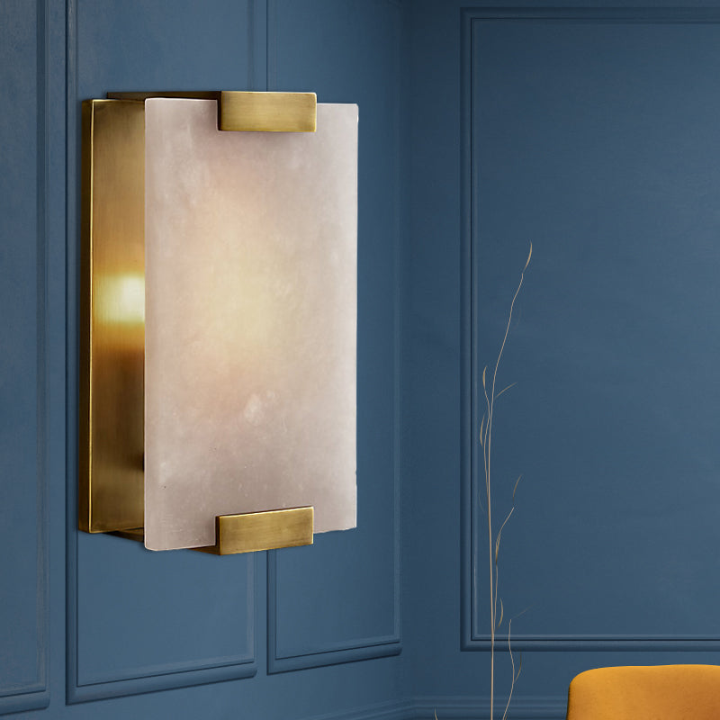 10.5"/18.5" Wide Rectangular Sconce Light Traditionary Metal 1 Head Black/Brass Wall Lamp Fixture with White Marble Brass 10.5" Clearhalo 'Wall Lamps & Sconces' 'Wall Lights' Lighting' 239795