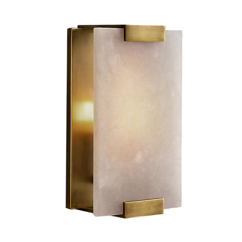 10.5"/18.5" Wide Rectangular Sconce Light Traditionary Metal 1 Head Black/Brass Wall Lamp Fixture with White Marble Clearhalo 'Wall Lamps & Sconces' 'Wall Lights' Lighting' 239797