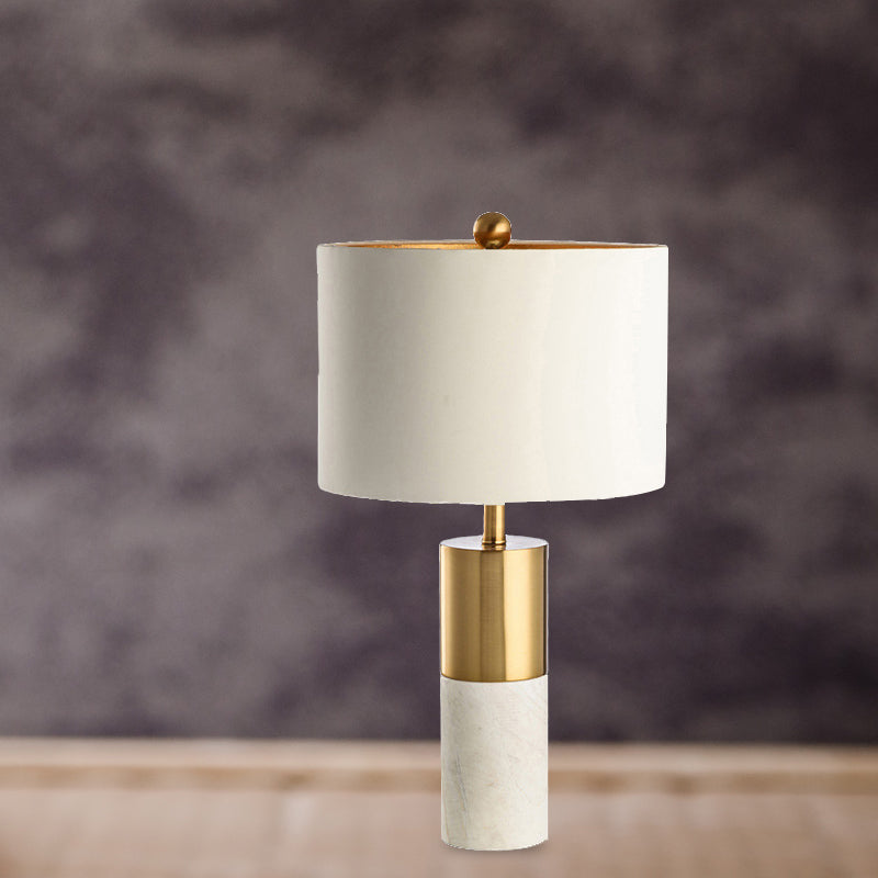 Metal Drum Shade Table Lamp with Marble Base Modern Style 1 Light White Table Lighting for Bedroom White B Clearhalo 'Lamps' 'Table Lamps' Lighting' 239801