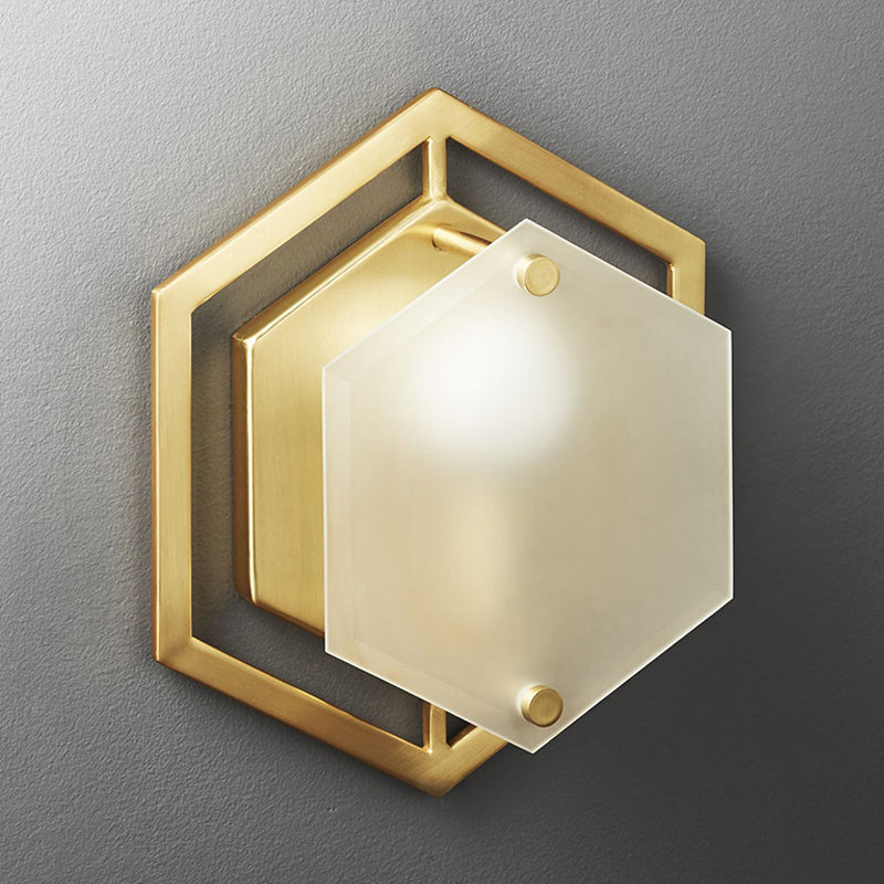 Hexagon Sconce Lamp Traditionary Metal 1 Head Gold Wall Lighting Fixture for Hallway Gold Clearhalo 'Wall Lamps & Sconces' 'Wall Lights' Lighting' 239808