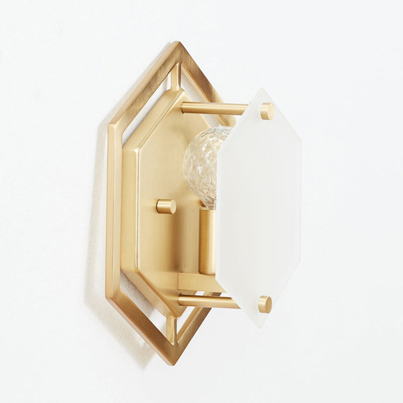 Hexagon Sconce Lamp Traditionary Metal 1 Head Gold Wall Lighting Fixture for Hallway Clearhalo 'Wall Lamps & Sconces' 'Wall Lights' Lighting' 239809