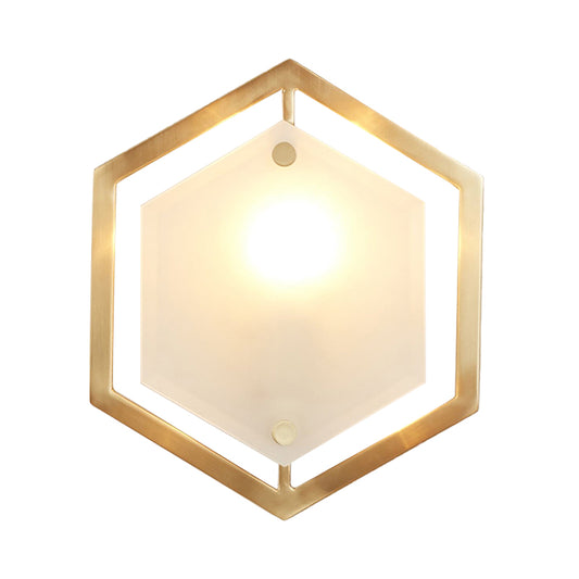 Hexagon Sconce Lamp Traditionary Metal 1 Head Gold Wall Lighting Fixture for Hallway Clearhalo 'Wall Lamps & Sconces' 'Wall Lights' Lighting' 239810