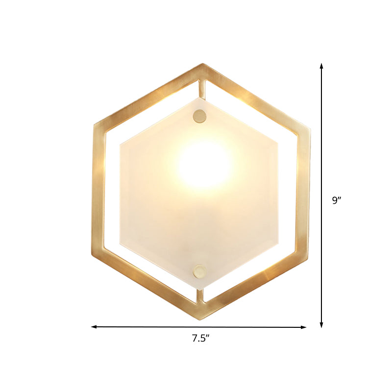 Hexagon Sconce Lamp Traditionary Metal 1 Head Gold Wall Lighting Fixture for Hallway Clearhalo 'Wall Lamps & Sconces' 'Wall Lights' Lighting' 239811