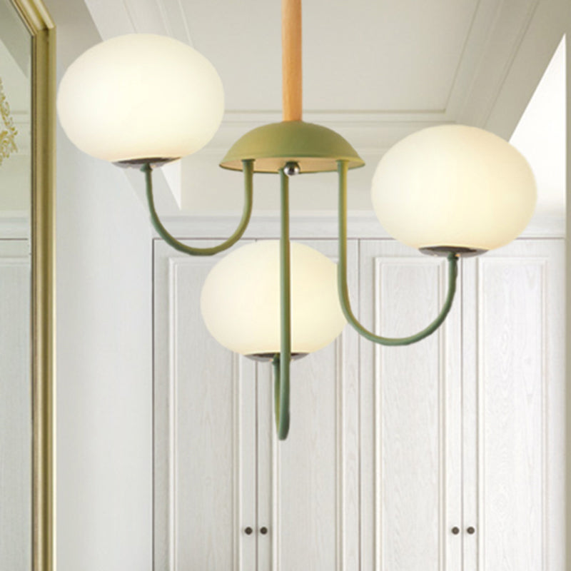 3/5 Lights Living Room Hanging Lamp with Pearl Glass Shade Nordic Gray/Green Semi Mount Lighting, Up/Down Clearhalo 'Ceiling Lights' 'Chandeliers' 'Glass shade' 'Glass' 'Modern Chandeliers' 'Modern' Lighting' 239874