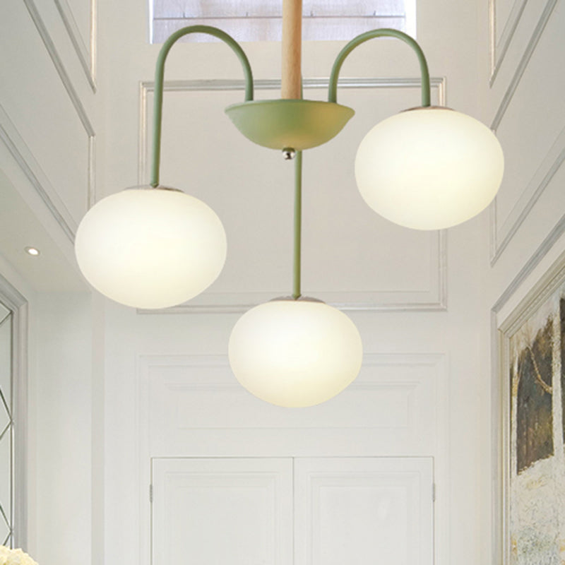 3/5 Lights Living Room Hanging Lamp with Pearl Glass Shade Nordic Gray/Green Semi Mount Lighting, Up/Down Clearhalo 'Ceiling Lights' 'Chandeliers' 'Glass shade' 'Glass' 'Modern Chandeliers' 'Modern' Lighting' 239878