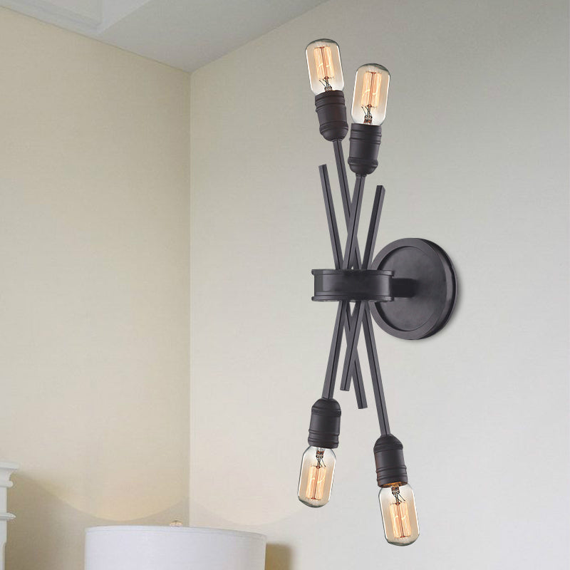 Traditional Crossed Wall Mount Lighting Metal 4 Heads Wall Mounted Lamp in Black/Brass for Dining Room Black Clearhalo 'Wall Lamps & Sconces' 'Wall Lights' Lighting' 239879