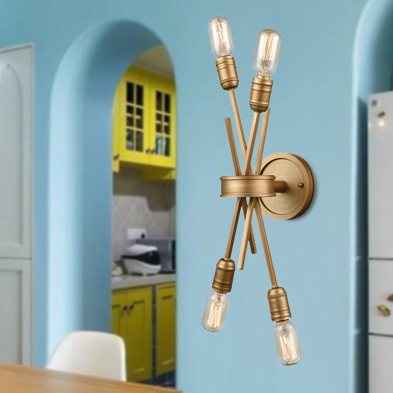 Traditional Crossed Wall Mount Lighting Metal 4 Heads Wall Mounted Lamp in Black/Brass for Dining Room Clearhalo 'Wall Lamps & Sconces' 'Wall Lights' Lighting' 239884