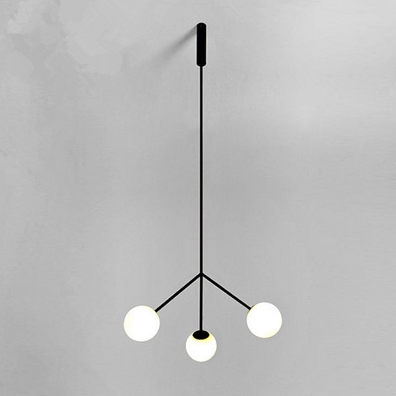 Simple Style 3 Heads Chandelier Lighting with Glass Shade Black Finish Globe Hanging Lamp for Dining Room Black Clearhalo 'Ceiling Lights' 'Chandeliers' 'Modern Chandeliers' 'Modern' Lighting' 239905