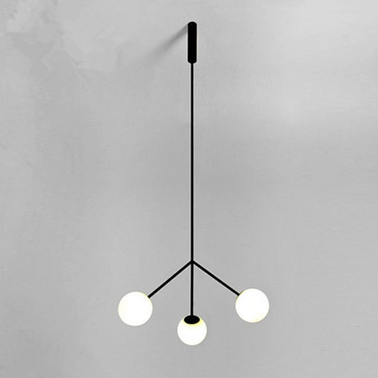 Simple Style 3 Heads Chandelier Lighting with Glass Shade Black Finish Globe Hanging Lamp for Dining Room Black Clearhalo 'Ceiling Lights' 'Chandeliers' 'Modern Chandeliers' 'Modern' Lighting' 239905