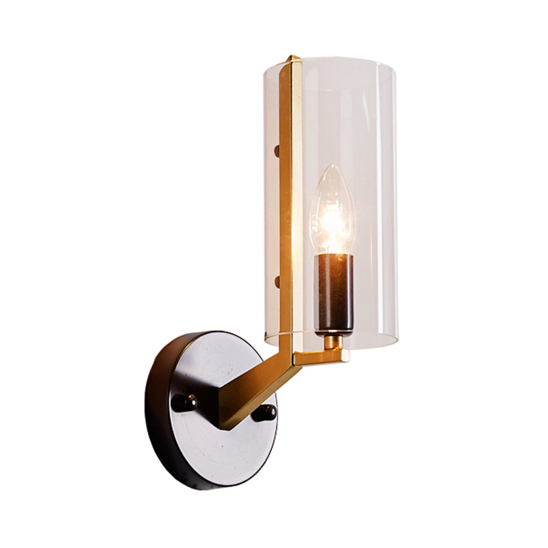 Traditional Candle Wall Mount Lighting Metal 1 Head Wall Mounted Lamp in Gold with Cylinder Clear Glass Shade Clearhalo 'Wall Lamps & Sconces' 'Wall Lights' Lighting' 239948