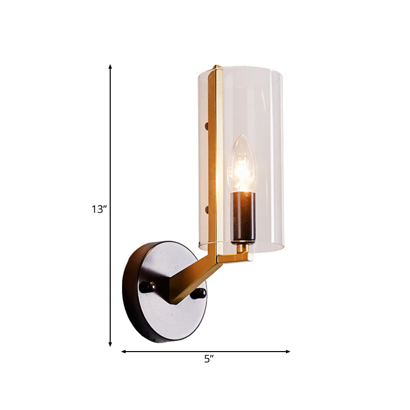 Traditional Candle Wall Mount Lighting Metal 1 Head Wall Mounted Lamp in Gold with Cylinder Clear Glass Shade Clearhalo 'Wall Lamps & Sconces' 'Wall Lights' Lighting' 239949