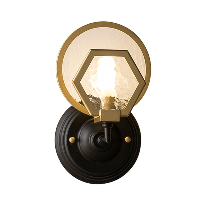 Gold Hexagon Wall Lighting Traditionary Textured Glass 1/2 Heads Sconce Light Fixture for Living Room Clearhalo 'Wall Lamps & Sconces' 'Wall Lights' Lighting' 239952