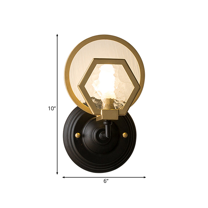 Gold Hexagon Wall Lighting Traditionary Textured Glass 1/2 Heads Sconce Light Fixture for Living Room Clearhalo 'Wall Lamps & Sconces' 'Wall Lights' Lighting' 239953