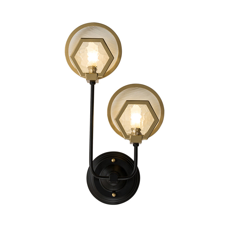 Gold Hexagon Wall Lighting Traditionary Textured Glass 1/2 Heads Sconce Light Fixture for Living Room Clearhalo 'Wall Lamps & Sconces' 'Wall Lights' Lighting' 239956