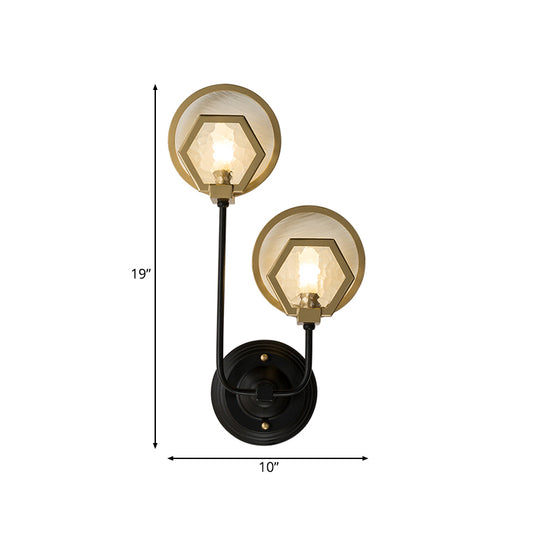 Gold Hexagon Wall Lighting Traditionary Textured Glass 1/2 Heads Sconce Light Fixture for Living Room Clearhalo 'Wall Lamps & Sconces' 'Wall Lights' Lighting' 239957