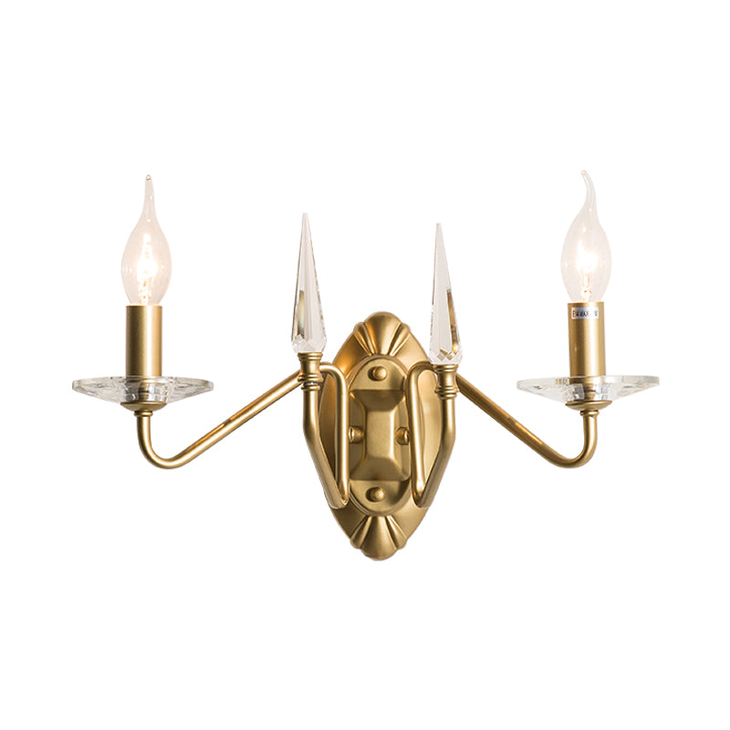 Candle Sconce Lamp Traditionary Metal 2 Heads Wall Lighting Fixture in Gold with Curved Arm Clearhalo 'Wall Lamps & Sconces' 'Wall Lights' Lighting' 239987