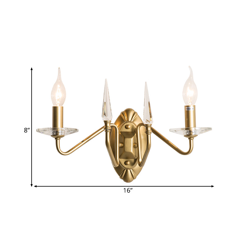 Candle Sconce Lamp Traditionary Metal 2 Heads Wall Lighting Fixture in Gold with Curved Arm Clearhalo 'Wall Lamps & Sconces' 'Wall Lights' Lighting' 239988