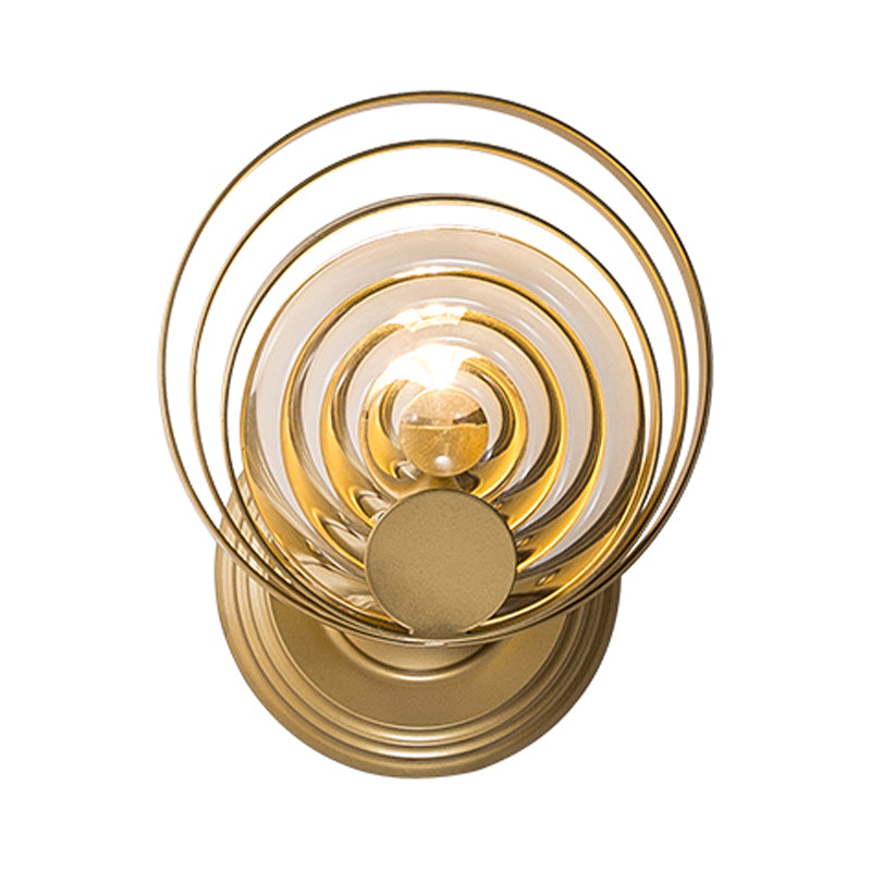 Metal Circle Wall Lamp Tradition 1/2 Bulbs Gold Sconce Light Fixture for Bedside Clearhalo 'Wall Lamps & Sconces' 'Wall Lights' Lighting' 240000