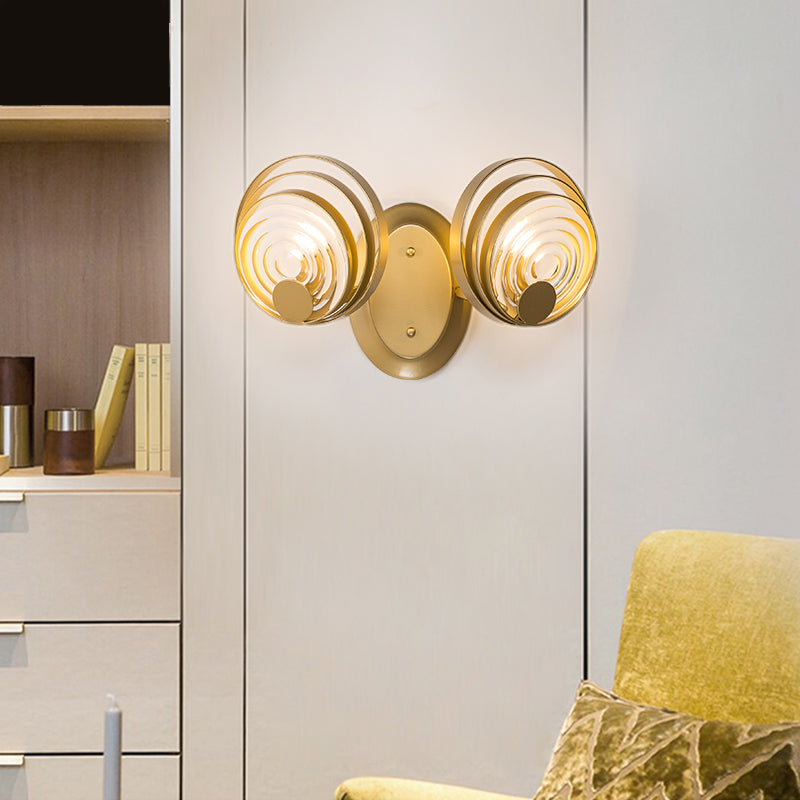 Metal Circle Wall Lamp Tradition 1/2 Bulbs Gold Sconce Light Fixture for Bedside 2.0 Gold Clearhalo 'Wall Lamps & Sconces' 'Wall Lights' Lighting' 240002