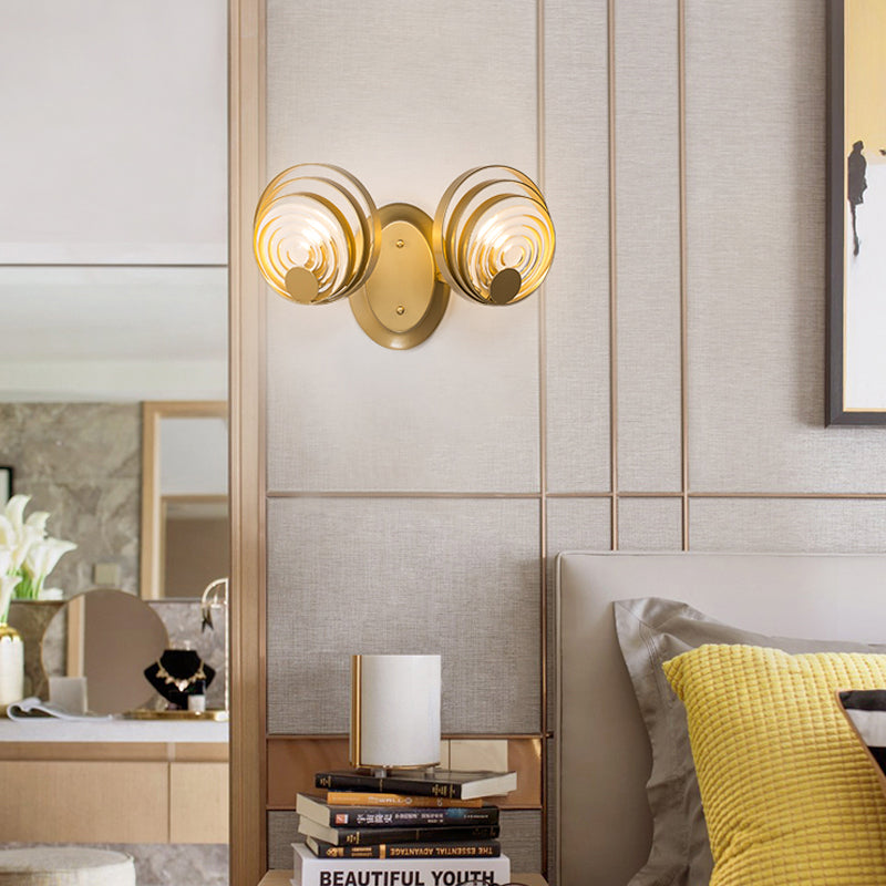 Metal Circle Wall Lamp Tradition 1/2 Bulbs Gold Sconce Light Fixture for Bedside Clearhalo 'Wall Lamps & Sconces' 'Wall Lights' Lighting' 240003