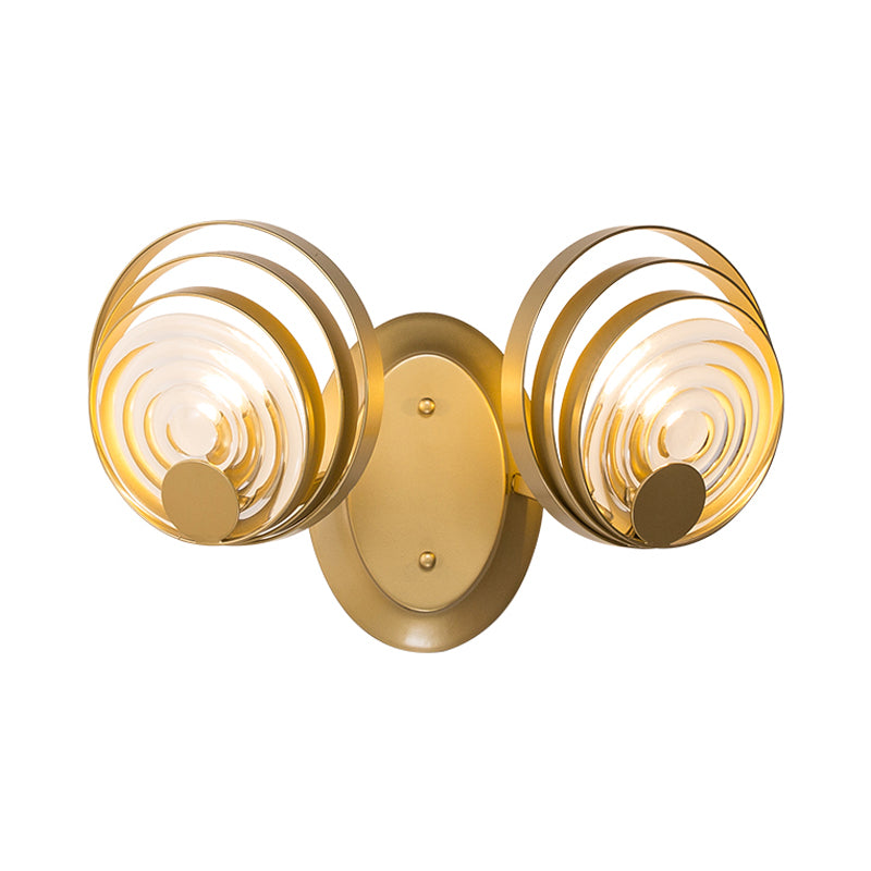 Metal Circle Wall Lamp Tradition 1/2 Bulbs Gold Sconce Light Fixture for Bedside Clearhalo 'Wall Lamps & Sconces' 'Wall Lights' Lighting' 240004